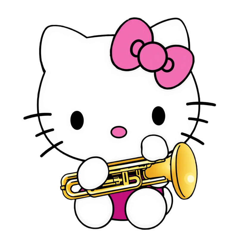 Hello kitty with trumpet clipart