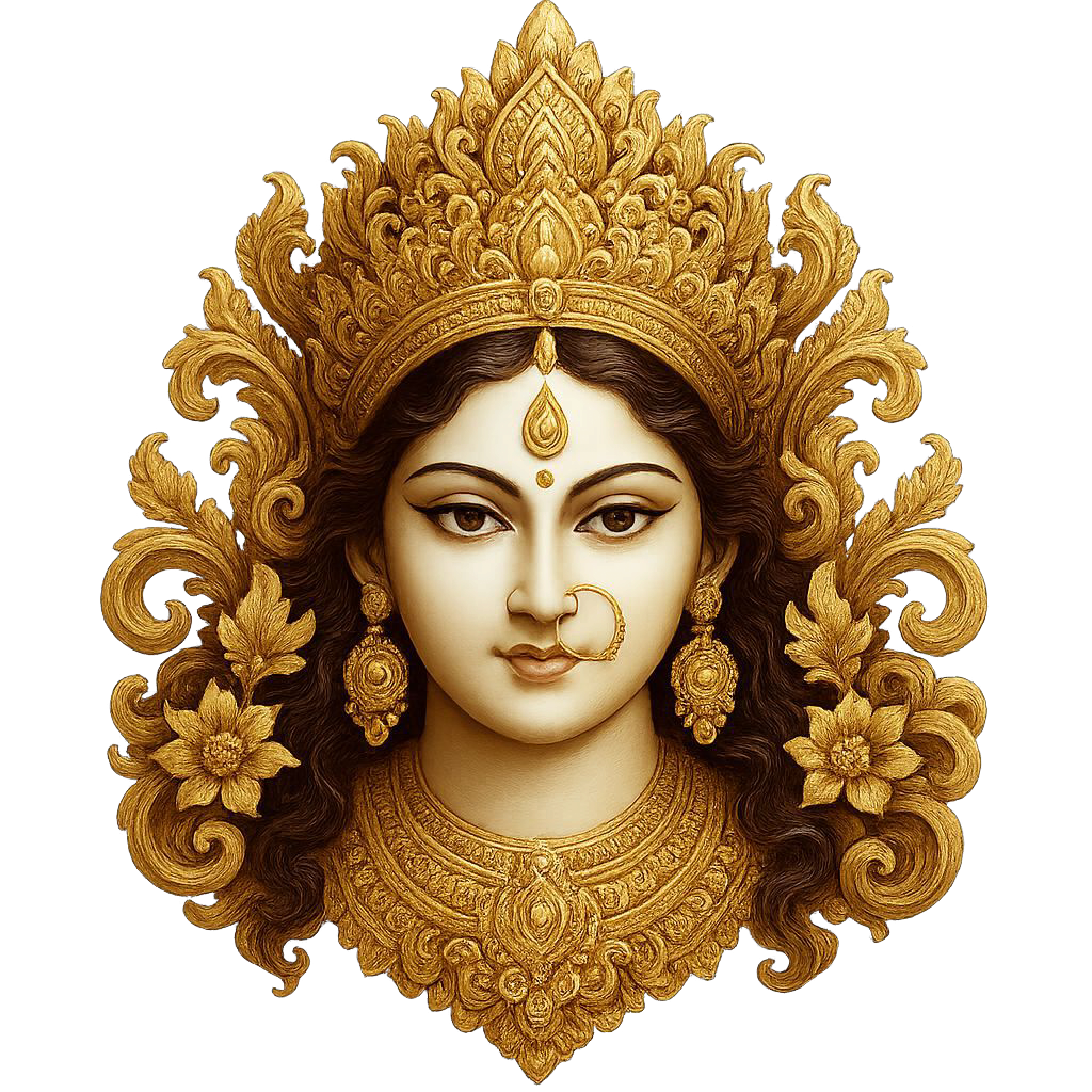 Hindu goddess devi maa durga gold face png