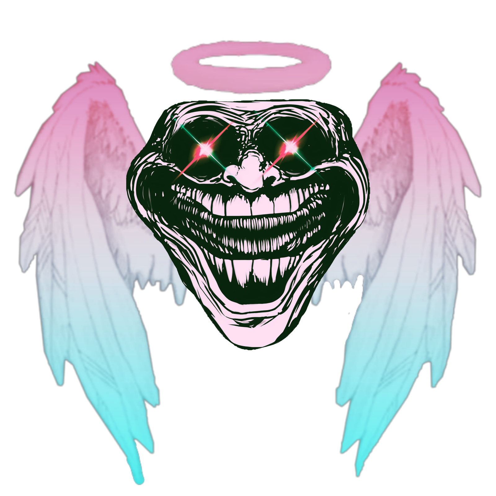Troll face with angled wings png clipart