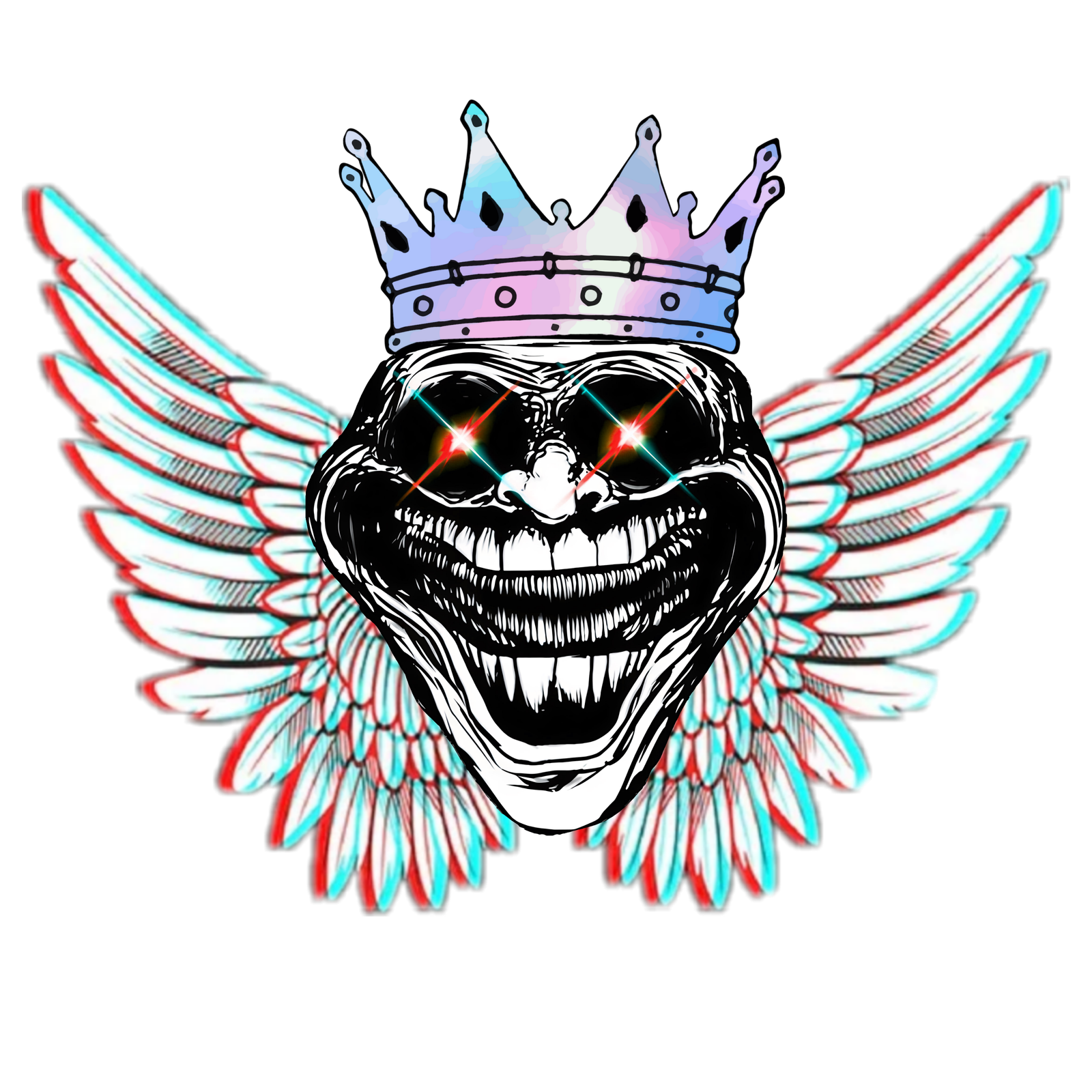 Troll face with angled wings png