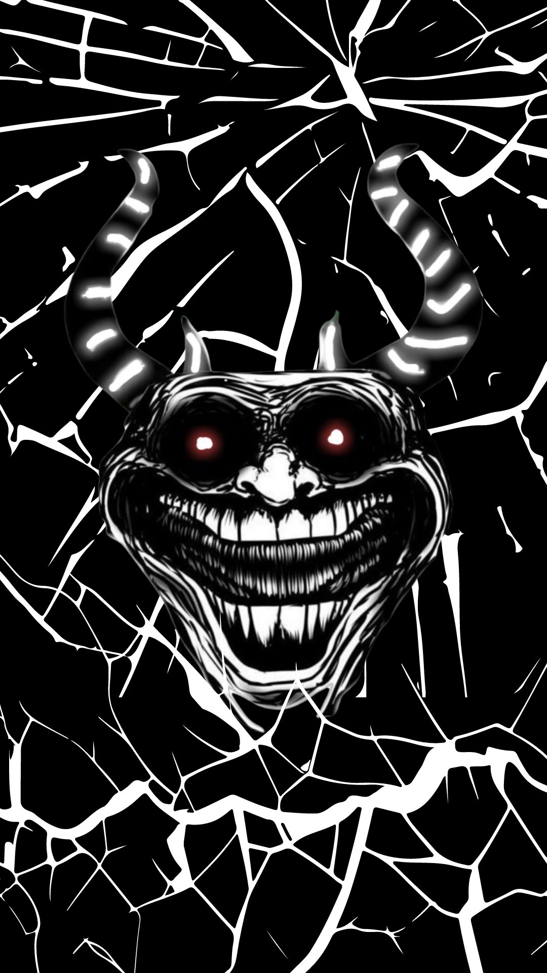 Black and white creepy face with horns a troll face wallpaper