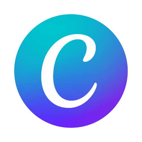 Canva logo gradient circle white c teal purple