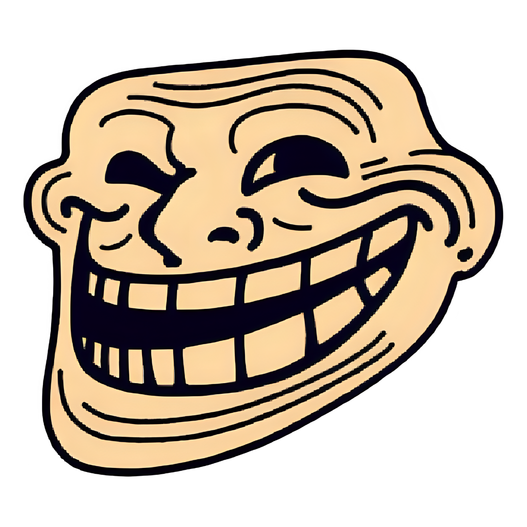 Casper trollface png transparent red meme smug expression eyes closed cartoon clipart