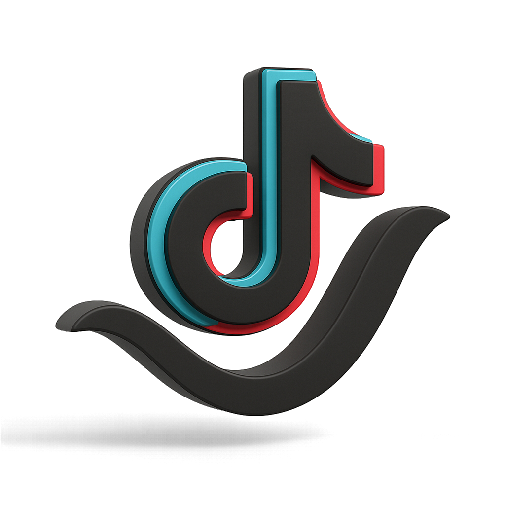 Tiktok logo 3d black musical note with curved line blue red accents