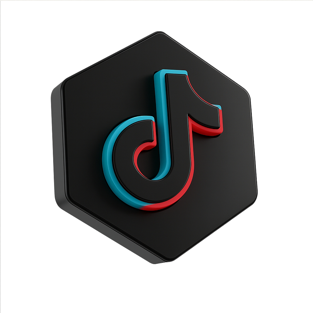 Tiktok logo 3d blue red on black hexagon background