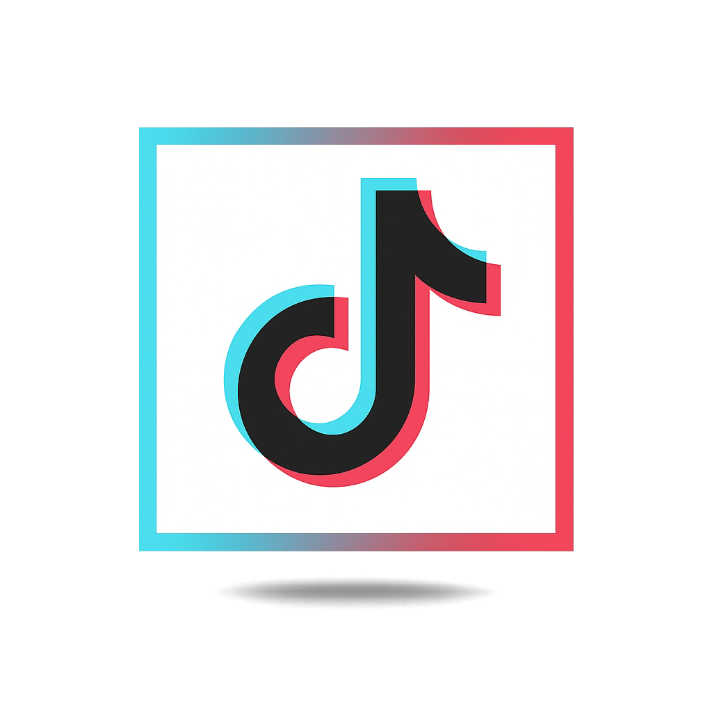 Tiktok logo 3d musical note black cyan red on white with dual border
