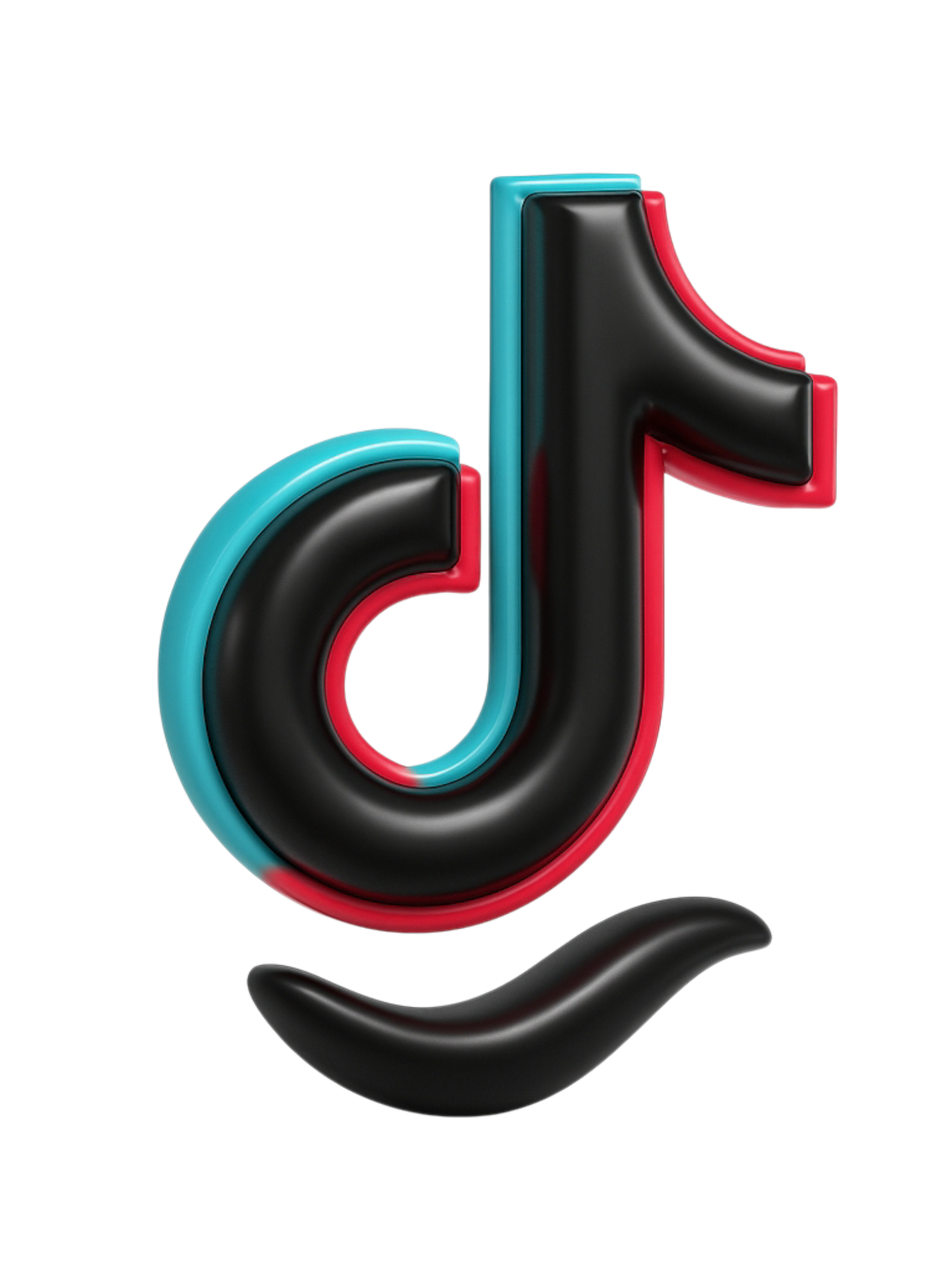 Tiktok logo 3d musical note black red blue with curved line