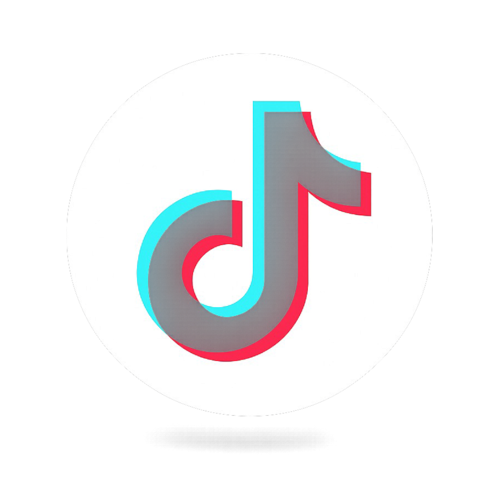 Tiktok logo 3d musical note black red cyan on white circle