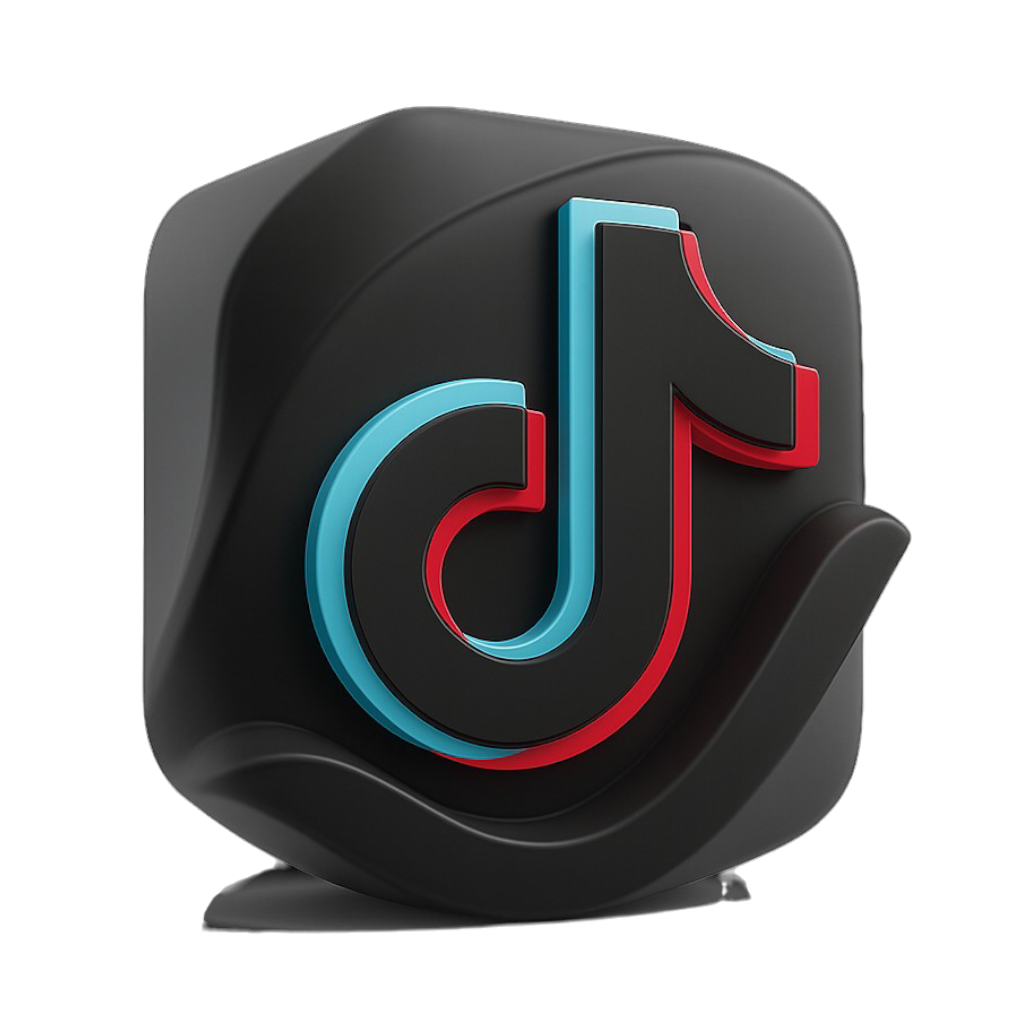 Tiktok logo 3d musical note blue red on black background