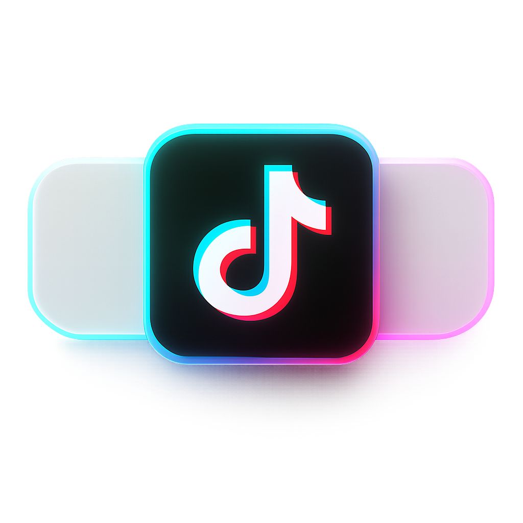 Tiktok logo 3d musical note cyan white red on glowing gradient background