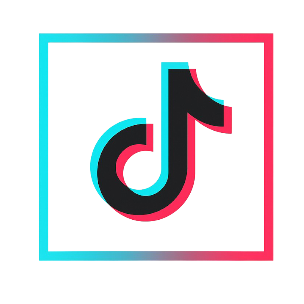 Tiktok logo musical note black blue red gradient square frame