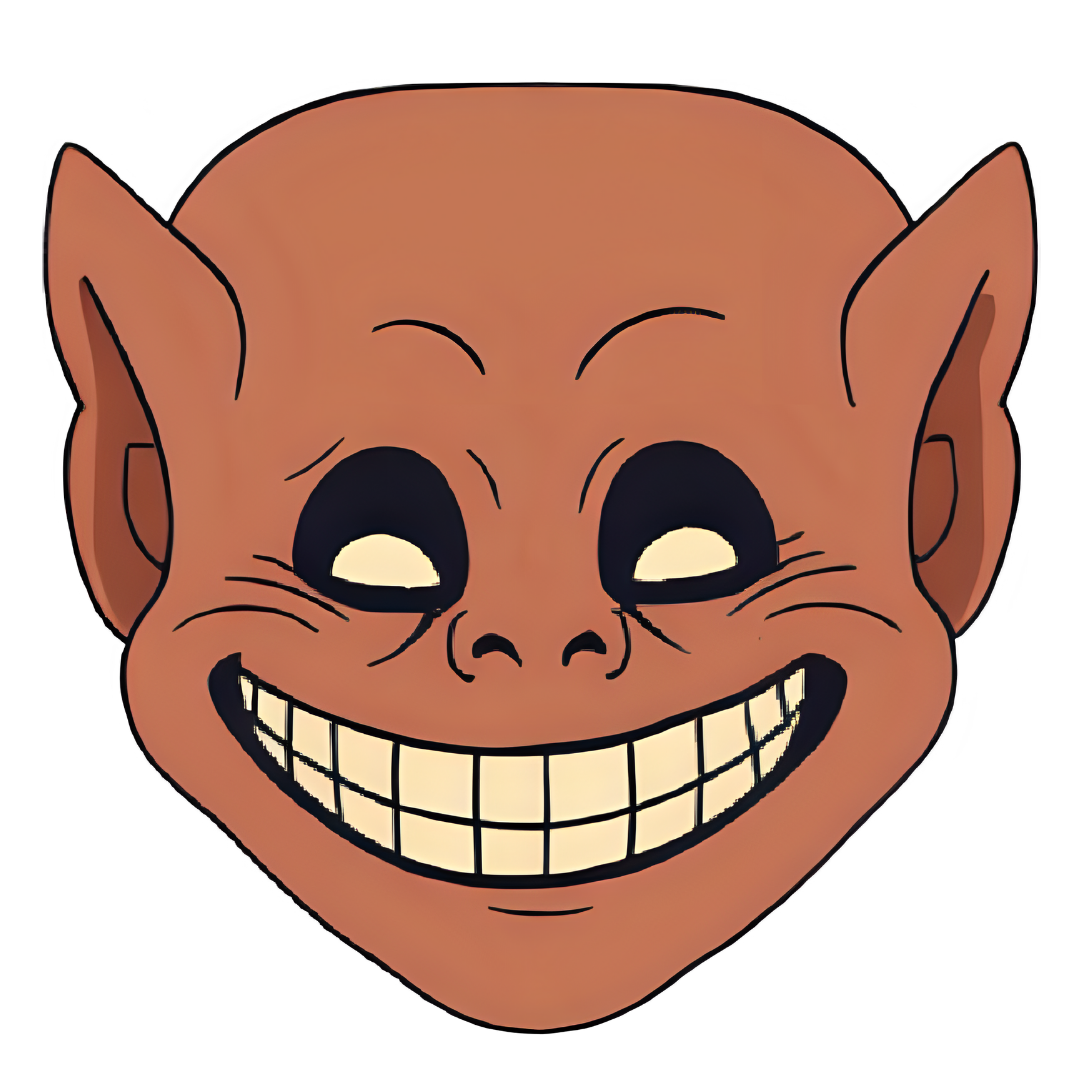 Troll face png transparent bald big ears wide smile large dark eyes small pupils cartoon thailand clipart