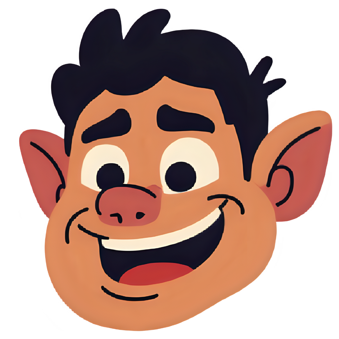 Troll face png transparent black dark hair wide smile big ears open eyes raised brows round nose cartoon thailand clipart