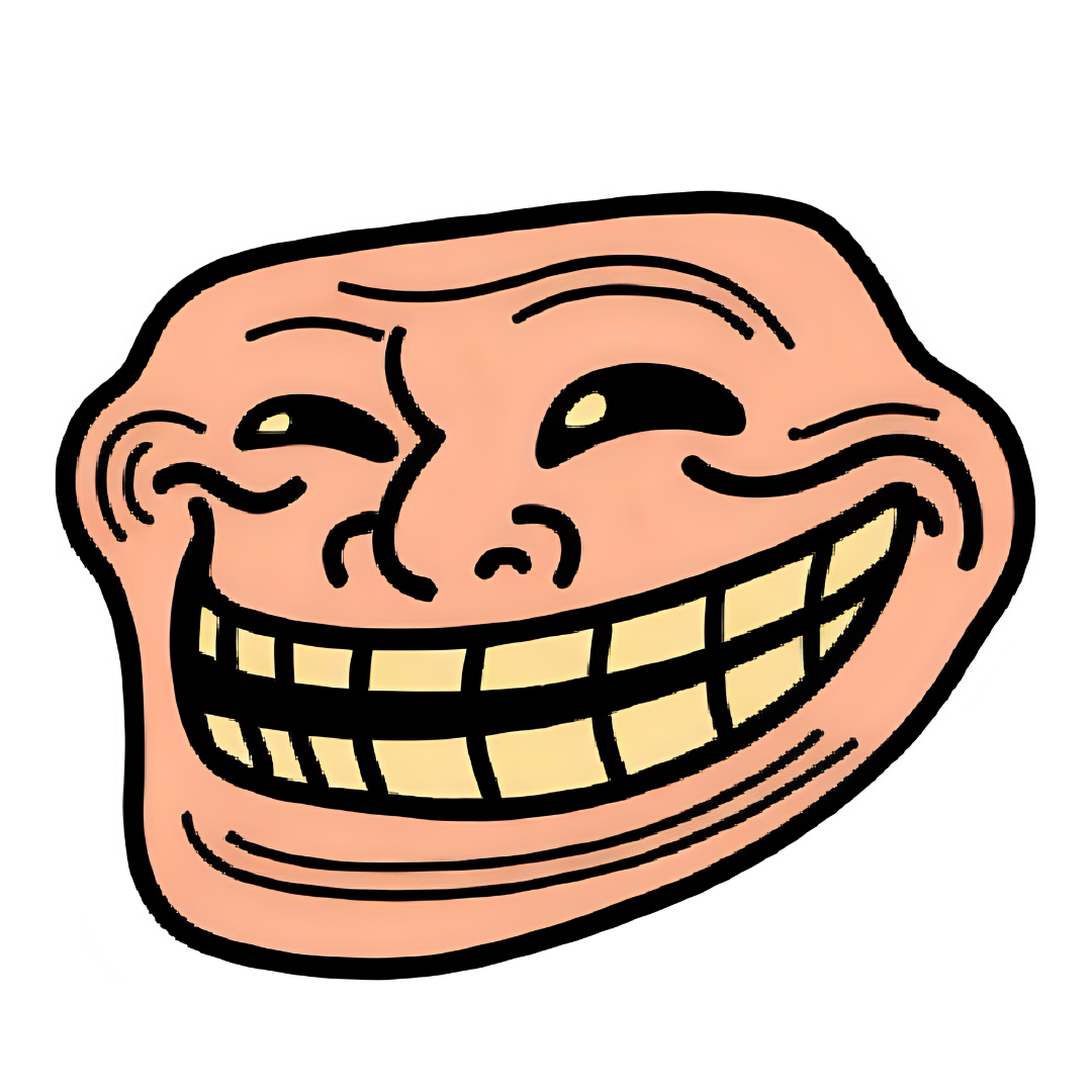 Troll face png transparent black smiling wide teeth big ears eyes open cartoon thailand clipart