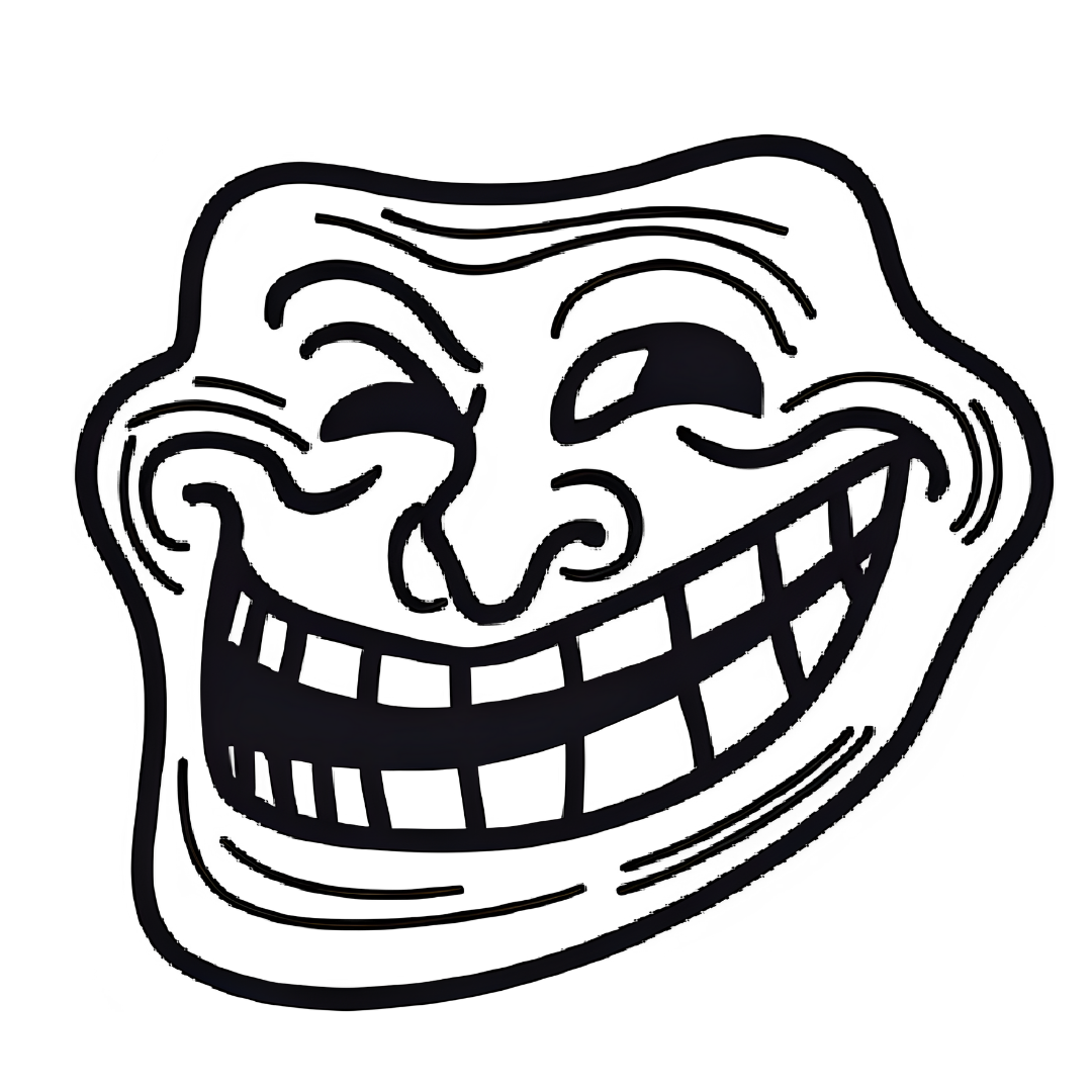 Troll face png transparent black white smiling wide chin eyes squint cartoon thailand clipart