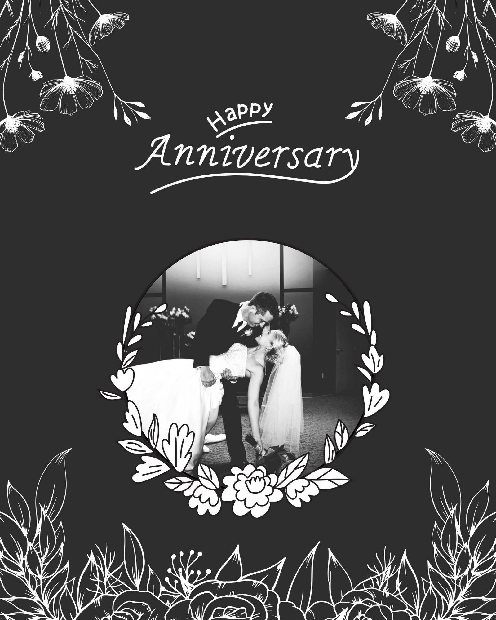 Black and white anniversary card template
