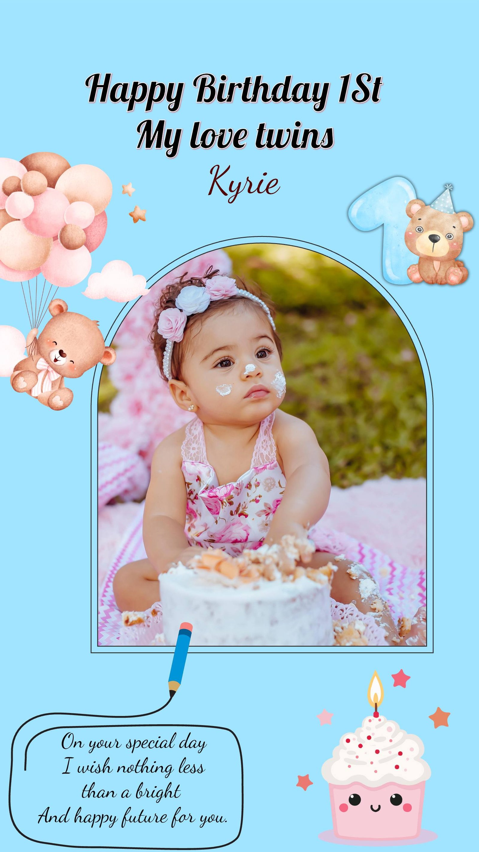 Happy 1st birthday poster template – cute baby editable design