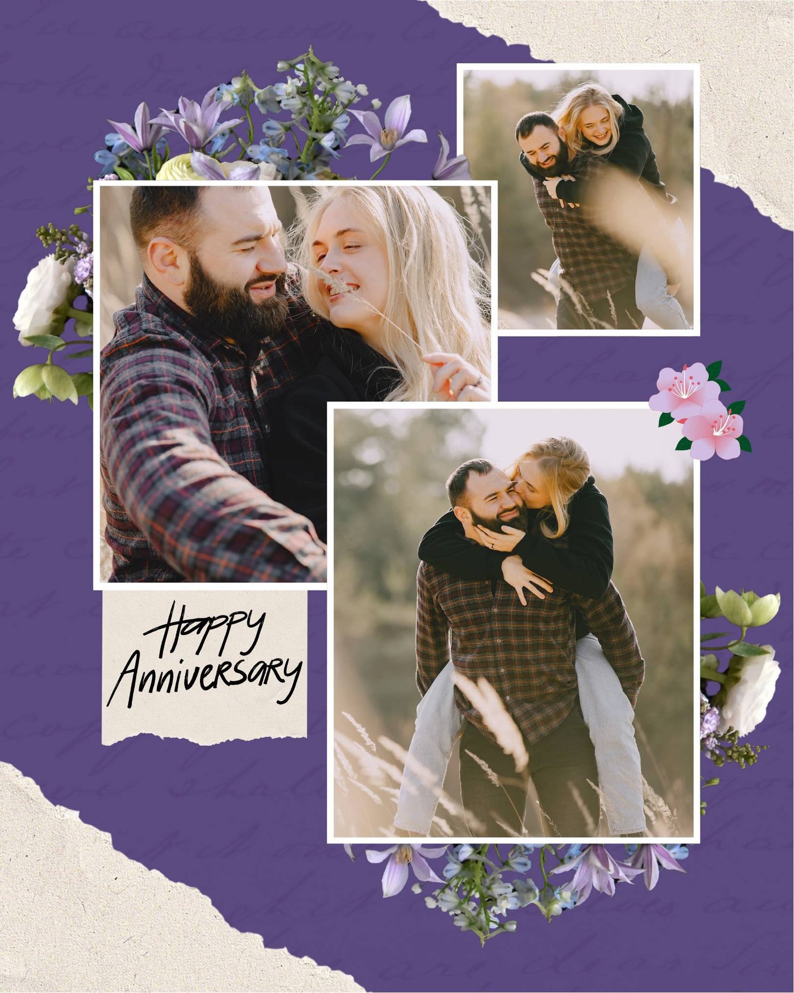 Purple floral anniversary greeting instagram post | online editing