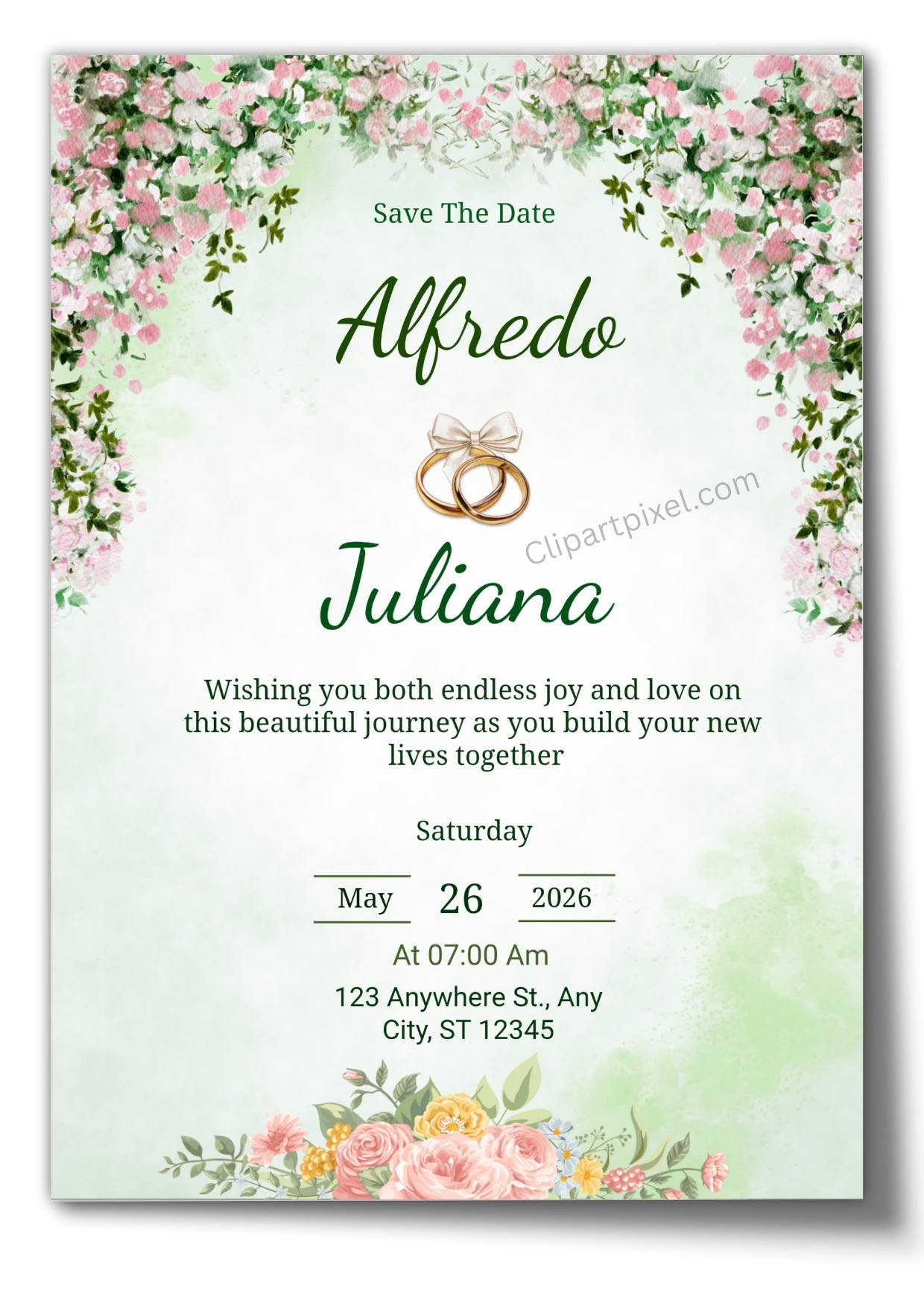 Free Editable Green Floral Save The Date Wedding Invitation Online