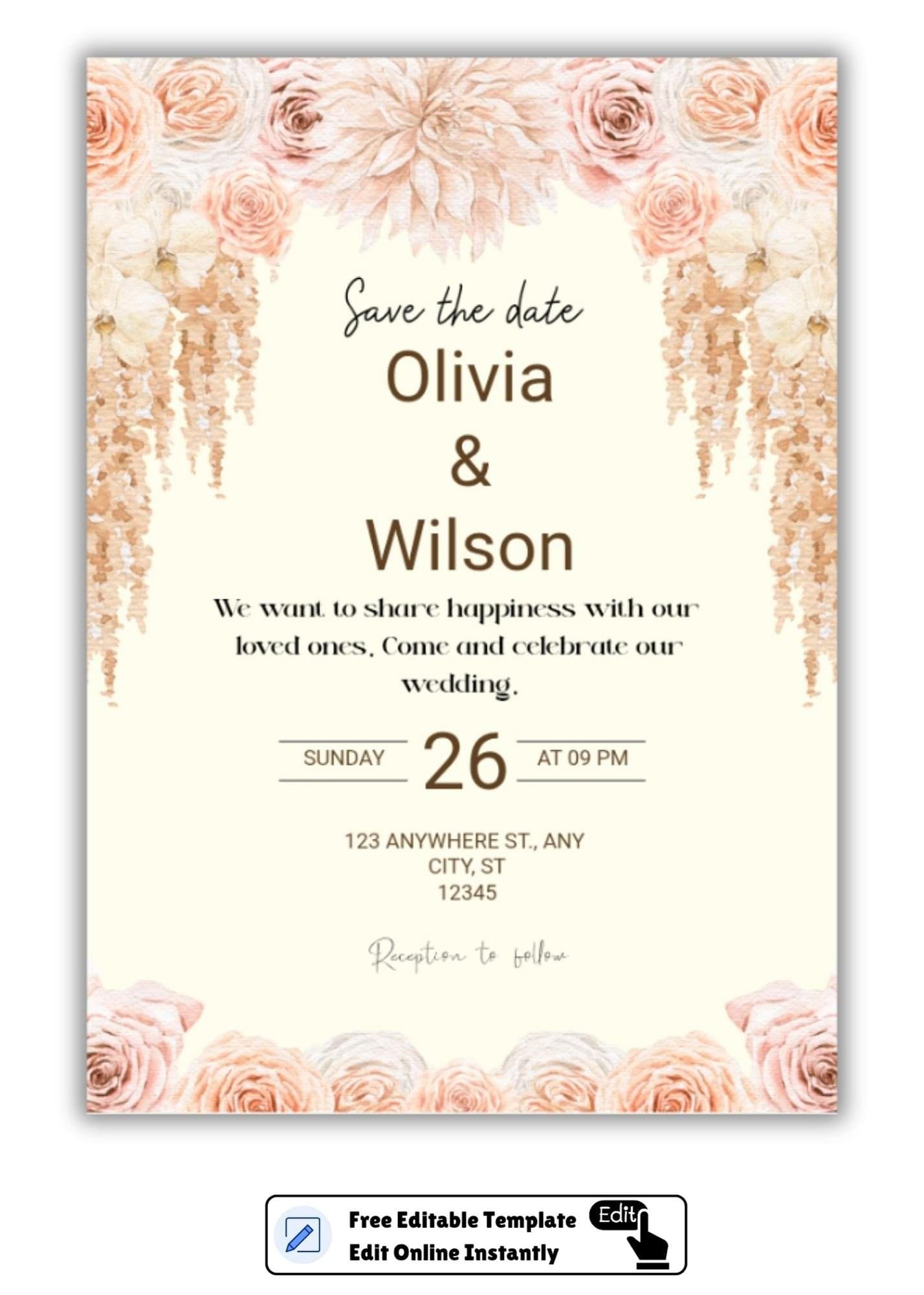 Elegant floral save the date wedding invitation card design