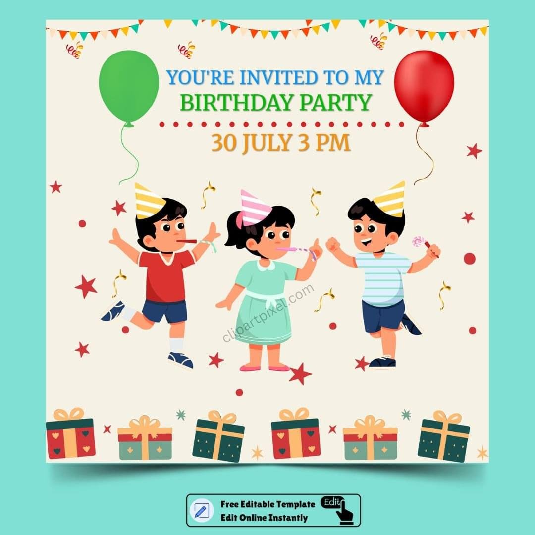 Kids Birthday Party Invitation Card Template – Edit Online & Download Free