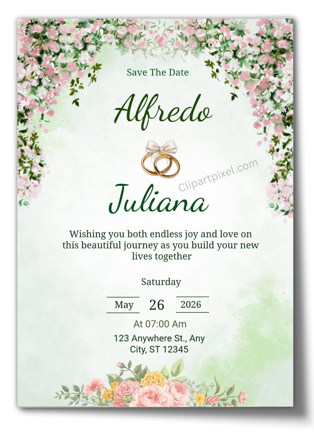 Free Editable Green Floral Save The Date Wedding Invitation Online
